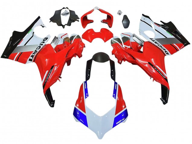 Erschwingliche Ducati Panigale V4 V4S Motorrad Verkleidung 2018-2019 - Weiss Silber Rot Glanzendes Schwarz