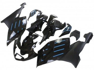 Erschwingliche BMW K1200S Motorrad Verkleidung 2005-2010 - Glanzendes Schwarz Matt Schwarz Blau Linie