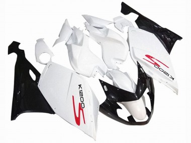 Erschwingliche BMW K1200S Motorrad Verkleidung 2005-2010 - Weiss Glanzendes Schwarz