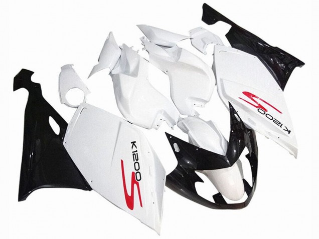 Erschwingliche BMW K1200S Motorrad Verkleidung 2005-2010 - Weiss Glanzendes Schwarz