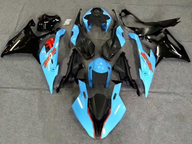 Erschwingliche BMW S1000RR Motorrad Verkleidung 2019-2022 - Schwarz Hellblau