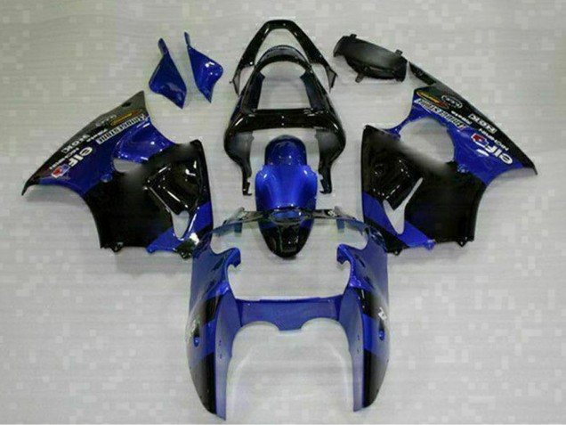 Erschwingliche Kawasaki ZX6R Motorrad Verkleidung 2000-2002 - Blau Glanzendes Schwarz Elf Bridgestone