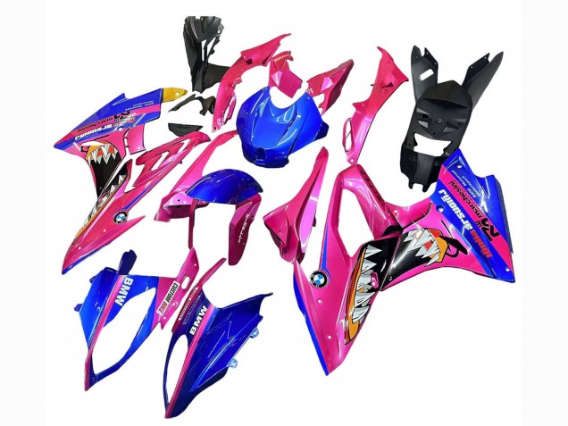 Erschwingliche BMW S1000RR Motorrad Verkleidung 2017-2018 - Rosa Blau Gelb Hai
