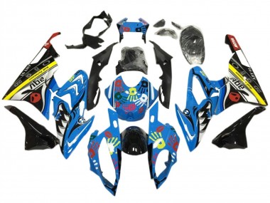 Erschwingliche BMW S1000RR Motorrad Verkleidung 2017-2018 - Blau Gelb Schwarz Hai