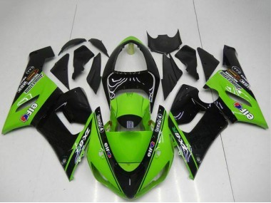 Erschwingliche Kawasaki ZX6R Motorrad Verkleidung 2005-2006 - Grun Glanzendes Schwarz Elf