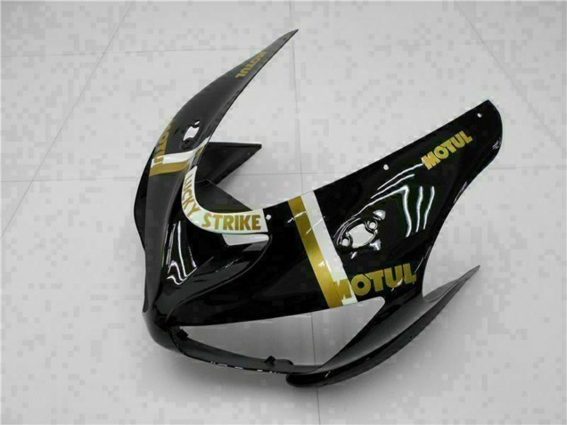 Erschwingliche Kawasaki ZX6R Motorrad Verkleidung 2005-2006 - Glanzendes Schwarz Weiss Gold Lucky Strike