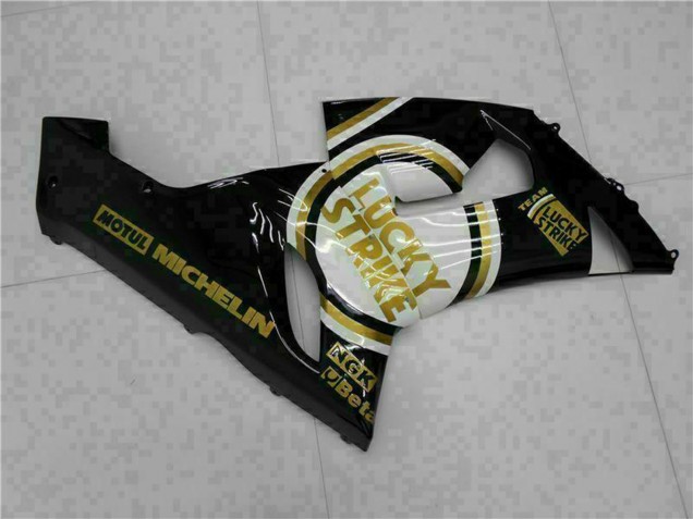 Erschwingliche Kawasaki ZX6R Motorrad Verkleidung 2005-2006 - Glanzendes Schwarz Weiss Gold Lucky Strike
