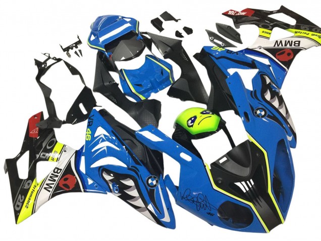 Erschwingliche BMW S1000RR Motorrad Verkleidung 2009-2014 - Blau Gelb Rot Schwarz Hai VR 46