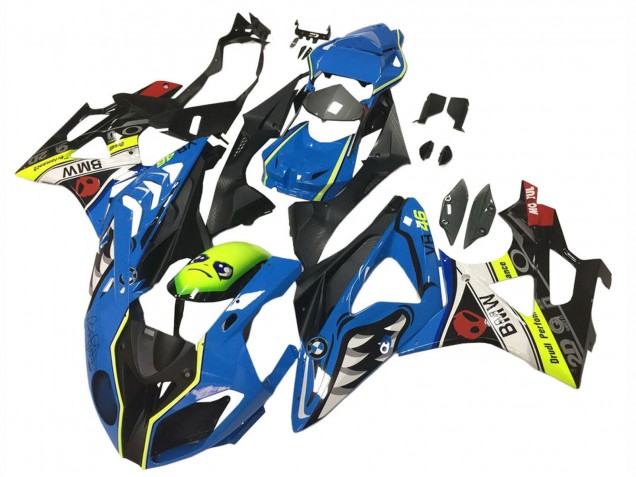 Erschwingliche BMW S1000RR Motorrad Verkleidung 2009-2014 - Blau Gelb Rot Schwarz Hai VR 46