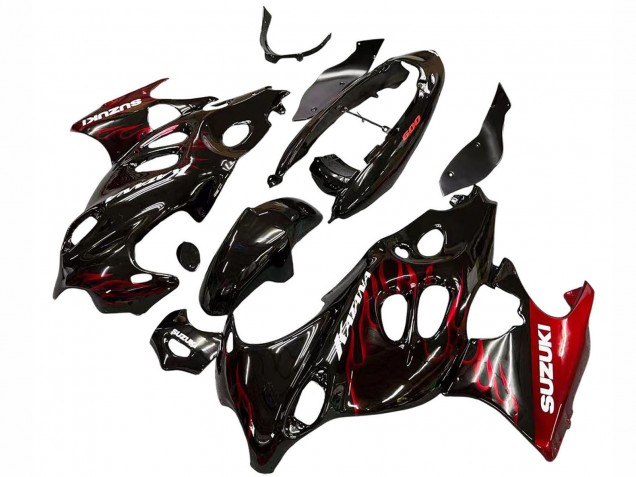 Erschwingliche Suzuki GSX600F/GSX750F Motorrad Verkleidung 2004-2006 - Glanzendes Schwarz Rot Flamme