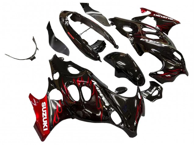 Erschwingliche Suzuki GSX600F/GSX750F Motorrad Verkleidung 2004-2006 - Glanzendes Schwarz Rot Flamme