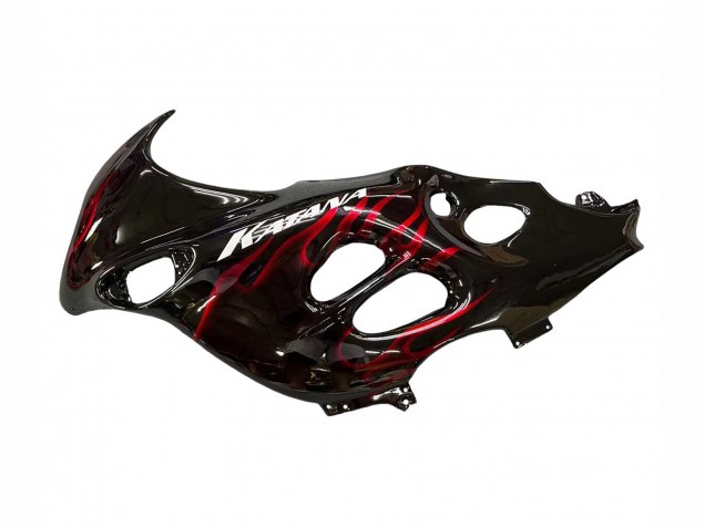 Erschwingliche Suzuki GSX600F/GSX750F Motorrad Verkleidung 2004-2006 - Glanzendes Schwarz Rot Flamme