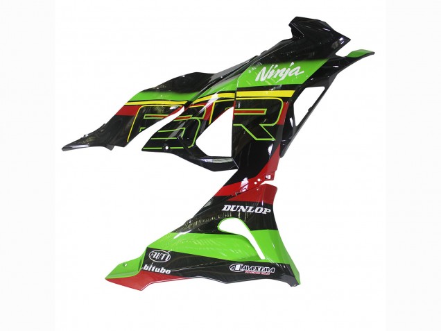 Erschwingliche Kawasaki ZX6R Motorrad Verkleidung 2023-2025 - Grun Schwarz Rot Gelb Dunlop