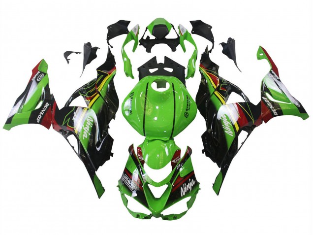 Erschwingliche Kawasaki ZX6R Motorrad Verkleidung 2023-2025 - Grun Schwarz Rot Gelb Dunlop