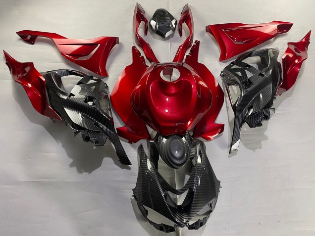 Erschwingliche Kawasaki ZX6R Motorrad Verkleidung 2023-2025 - Rot Carbonfaser