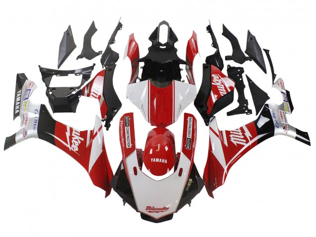 Erschwingliche Yamaha YZF 1000 R1 Motorrad Verkleidung 2020-2025 - Weiss Rot Schwarz Milwaukee