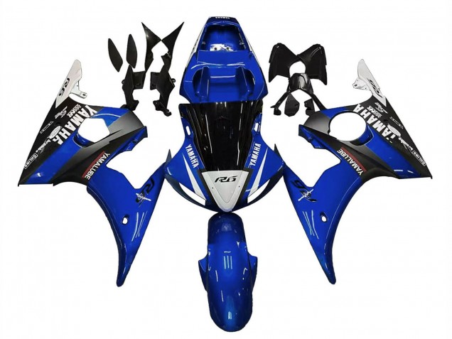 Erschwingliche Yamaha YZF R6S Motorrad Verkleidung 2006-2009 - Blau Weiss Glanzendes Schwarz Yamalube
