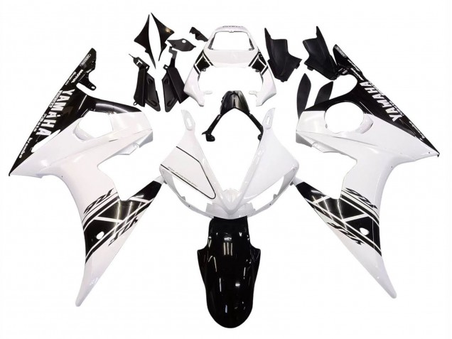 Erschwingliche Yamaha YZF R6S Motorrad Verkleidung 2006-2009 - Weiss Glanzendes Schwarz