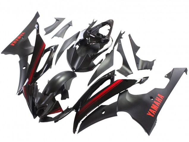 Erschwingliche Yamaha YZF 600 R6 Motorrad Verkleidung 2008-2016 - Glanzendes Schwarz Matt Schwarz Rot Streifen