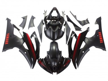 Erschwingliche Yamaha YZF 600 R6 Motorrad Verkleidung 2008-2016 - Glanzendes Schwarz Matt Schwarz Rot Streifen