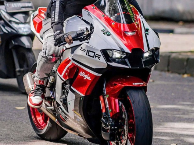 Erschwingliche Kawasaki ZX10R Motorrad Verkleidung 2021-2025 - Weiss Rot Schwarz