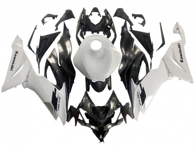Erschwingliche Kawasaki ZX6R Motorrad Verkleidung 2019-2022 - Weiss Schwarz Carbonfaser