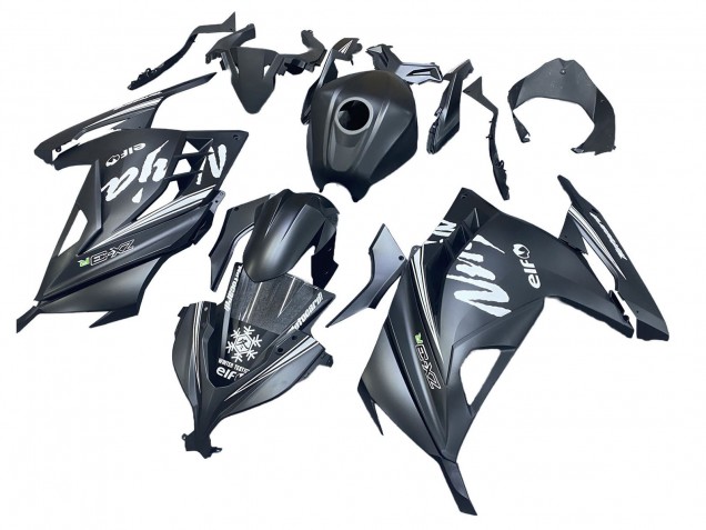 Erschwingliche Kawasaki EX300 Motorrad Verkleidung 2013-2024 - Matt Schwarz Weiss Elf Schnee