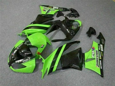 Erschwingliche Kawasaki ZX6R Motorrad Verkleidung 2009-2012 - Grun Glanzendes Schwarz Elf Touch4 Bridgestone