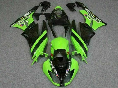 Erschwingliche Kawasaki ZX6R Motorrad Verkleidung 2009-2012 - Grun Glanzendes Schwarz Elf Touch4 Bridgestone