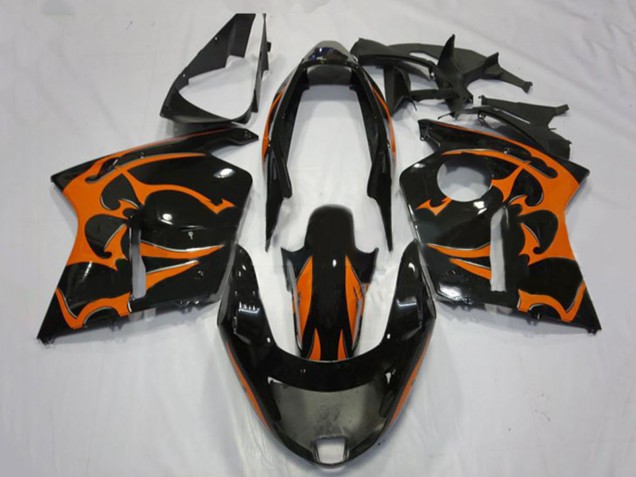 Erschwingliche Honda CBR1100XX Blackbird Motorrad Verkleidung 1996-2007 - Glanzendes Schwarz Orange Flamme