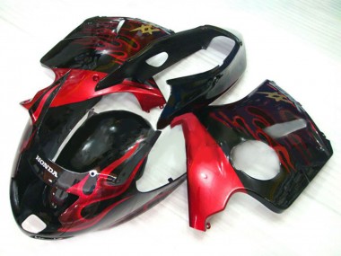 Erschwingliche Honda CBR1100XX Blackbird Motorrad Verkleidung Kit 1996-2007 - Glanzendes Schwarz Rot Flamme