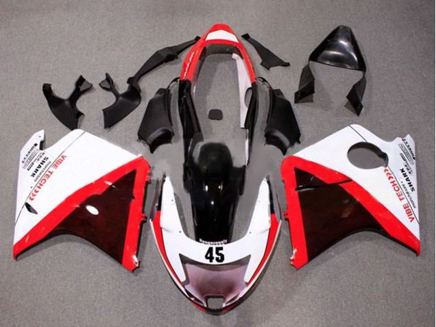 Erschwingliche Honda CBR1100XX Blackbird Motorrad Verkleidung 1996-2007 - Weiss Rot Glanzendes Schwarz