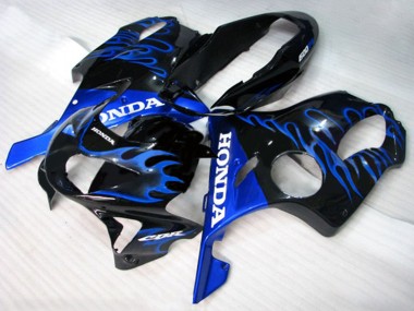 Erschwingliche Honda CBR600 F4 Motorrad Verkleidung 1999-2000 - Glanzendes Schwarz Blau Flamme