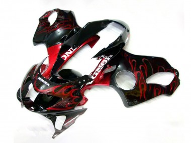 Erschwingliche Honda CBR600 F4 Motorrad Verkleidung 1999-2000 - Glanzendes Schwarz Rot Flamme