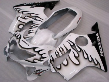 Erschwingliche Honda CBR600 F4 Motorrad Verkleidung 1999-2000 - Weiss Glanzendes Schwarz Flamme