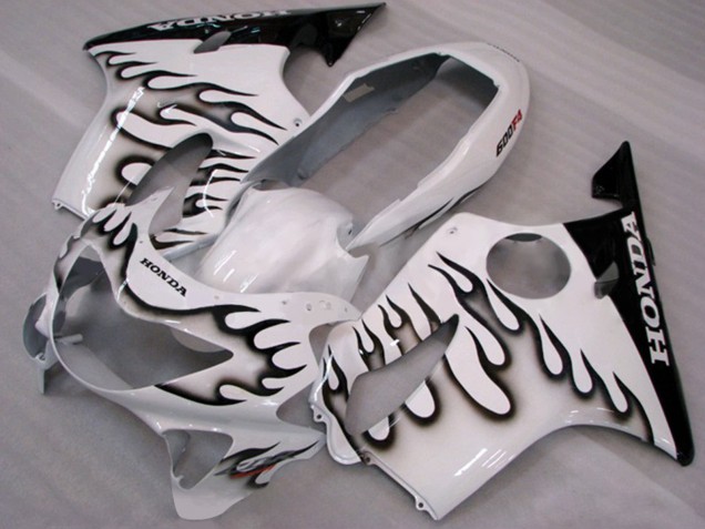 Erschwingliche Honda CBR600 F4 Motorrad Verkleidung 1999-2000 - Weiss Glanzendes Schwarz Flamme