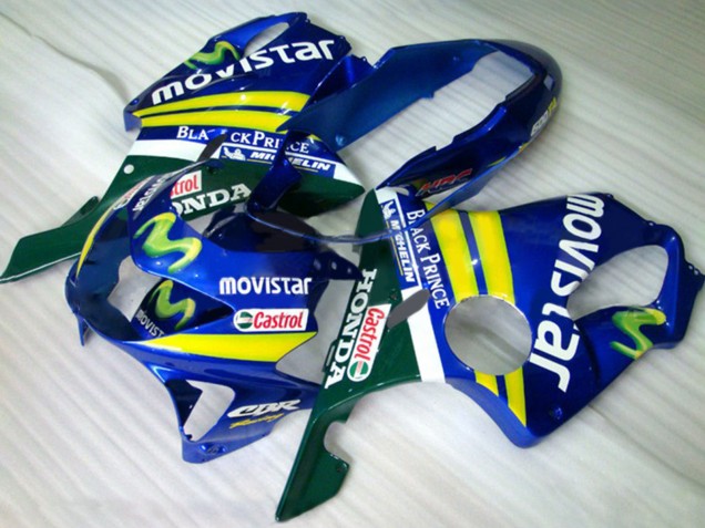 Erschwingliche Honda CBR600 F4 Motorrad Verkleidung 1999-2000 - Blau Gelb Grun MoviStar Castrol