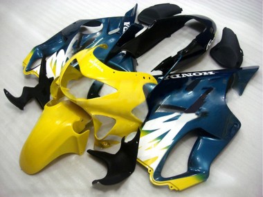 Erschwingliche Honda CBR600 F4 Motorrad Verkleidung 1999-2000 - Gelb Dunkel Blau Glanzendes Schwarz