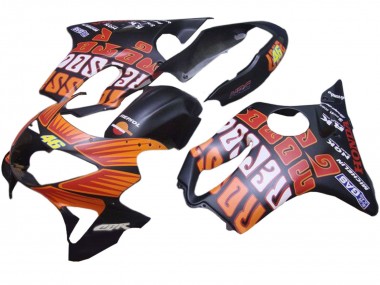 Erschwingliche Honda CBR600 F4 Motorrad Verkleidung 1999-2000 - Matt Schwarz Orange Rossi Repsol 46