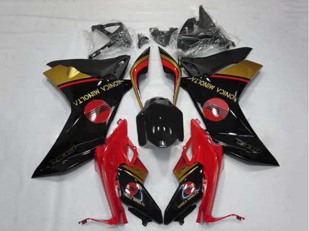 Erschwingliche Honda CBR600F Motorrad Verkleidung 2011-2013 - Rot Gold Glanzendes Schwarz Konica Minolta