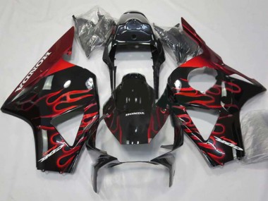 Erschwingliche Honda CBR900RR 954 Motorrad Verkleidung 2002-2003 - Glanzendes Schwarz Rot Flamme