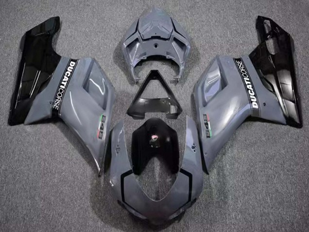 Erschwingliche Ducati 848 Motorrad Verkleidung 2007-2014 - Grau Glanzendes Schwarz Corse
