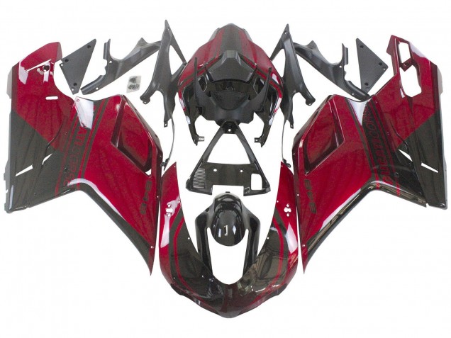 Erschwingliche Ducati 848 Motorrad Verkleidung 2007-2014 - Rot Glanzendes Schwarz