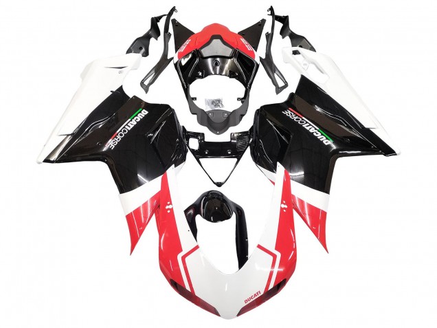Erschwingliche Ducati 848/1098/1198 Motorrad Verkleidung 2007-2014 - Weiss Rot Glanzendes Schwarz