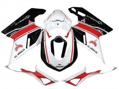 Erschwingliche Ducati 1198 Motorrad Verkleidung 2007-2014 - Weiss Rot Glanzendes Schwarz