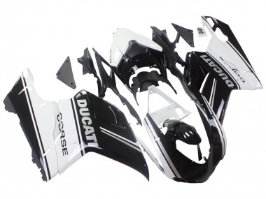 Erschwingliche Ducati 848/1098/1198 Motorrad Verkleidung 2007-2014 - Weiss Glanzendes Schwarz Corse