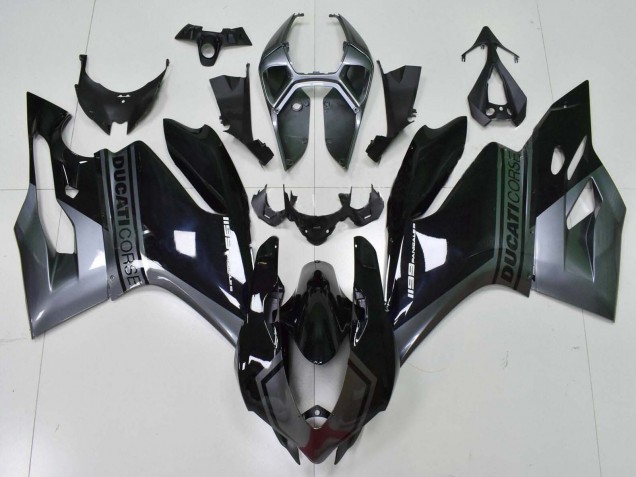 Erschwingliche Ducati Panigale 1199 Motorrad Verkleidung 2011-2014 - Grau Glanzendes Schwarz