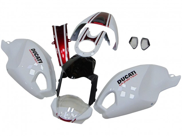 Erschwingliche Ducati Monster 696 796 1100 1100S Motorrad Verkleidung 2008-2012 - Weiss Rot Glanzendes Schwarz