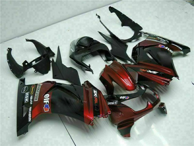 Erschwingliche Kawasaki EX250 Motorrad Verkleidung 2008-2012 - Glanzendes Schwarz Kastanienbraun Rot