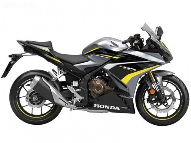 Erschwingliche Honda CBR500R Motorrad Verkleidung 2022-2023 - Silber Gelb Glanzendes Schwarz